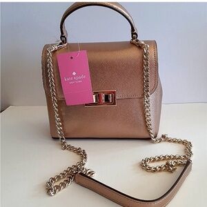 𝅺Kate Spade Top Handle Mini Satchel Metallic Leather Crossbody Bag New
